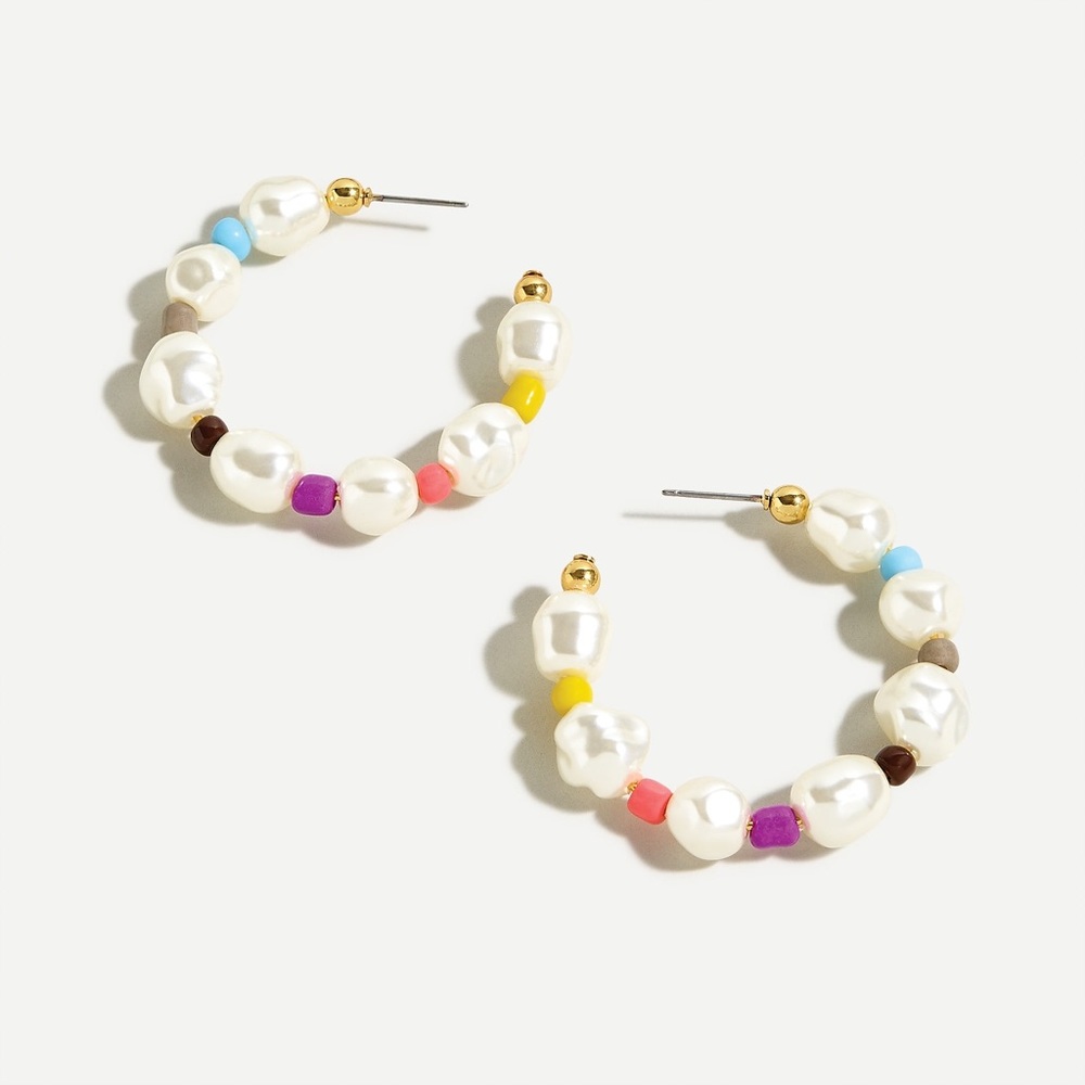 NWT J.Crew Rainbow Pop Pearl Hoop Earrings